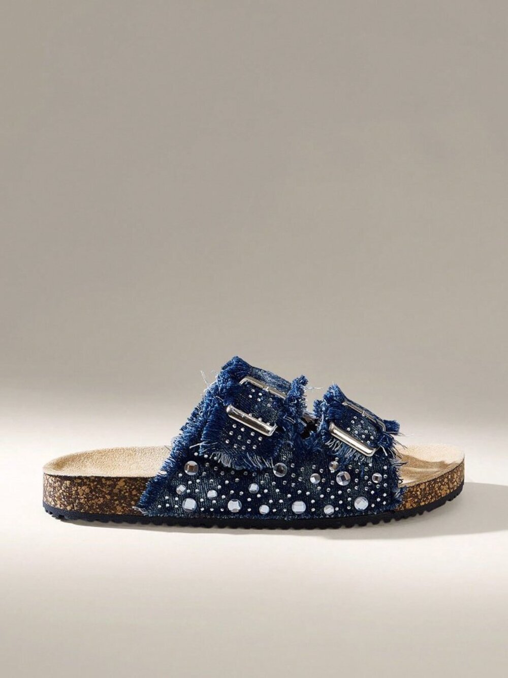 Navy Blue Street Women's Round-Toe Tassel Double Buckle Flat Bottom Shoes